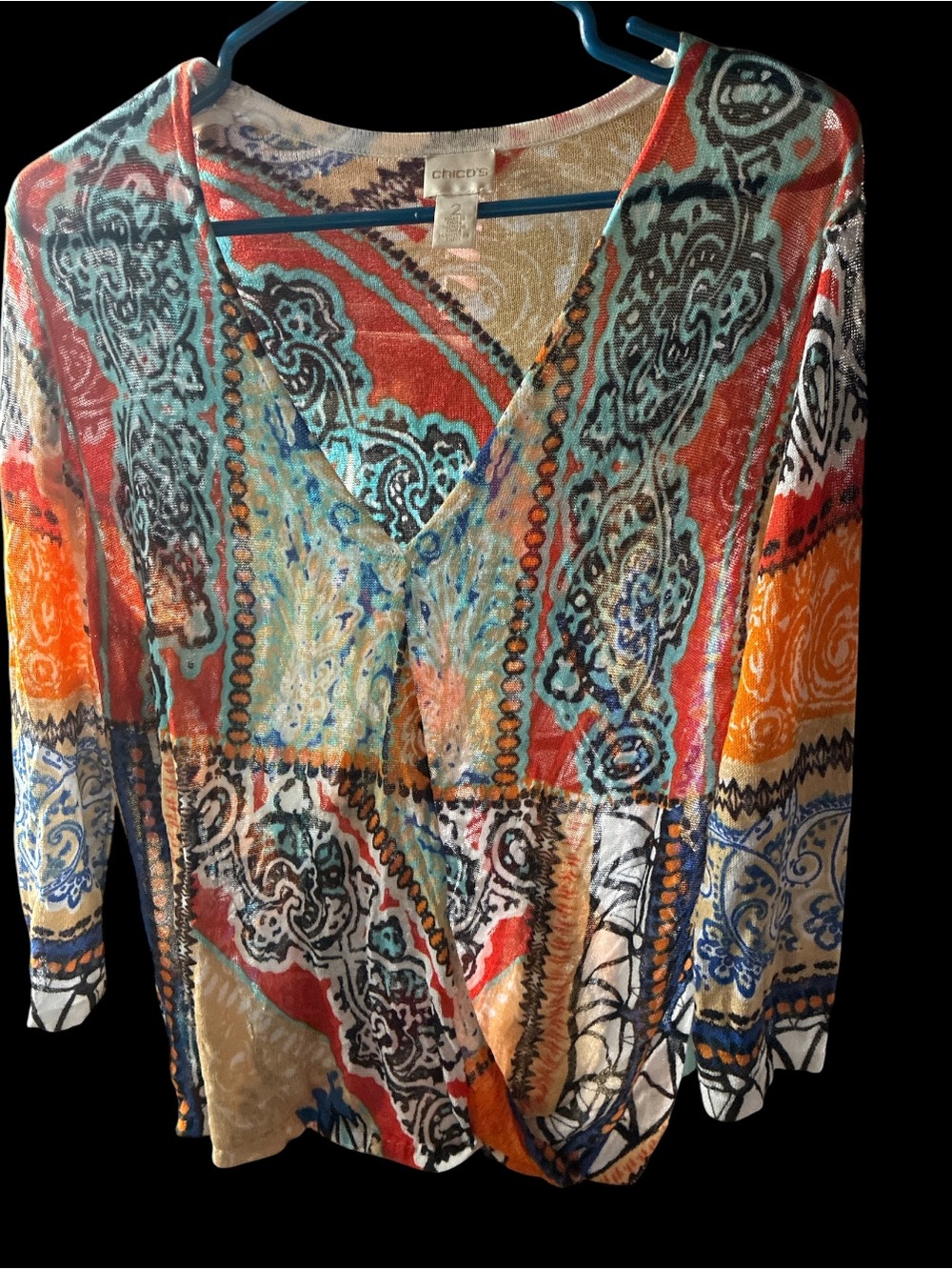 Chico's Paisley Faux Wrap Lightweight Knit Blouse Top - Size 2 (US Large / 12)